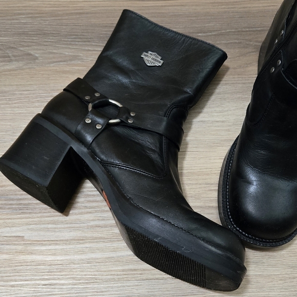 Harley-Davidson Black Leather Upper Rounded Toe Biker Boot Size 10 - Picture 2 of 12